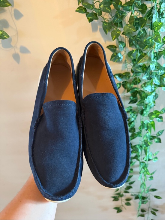 OluKai Navy Suede Slip-On Loafers with White Sole main image 4